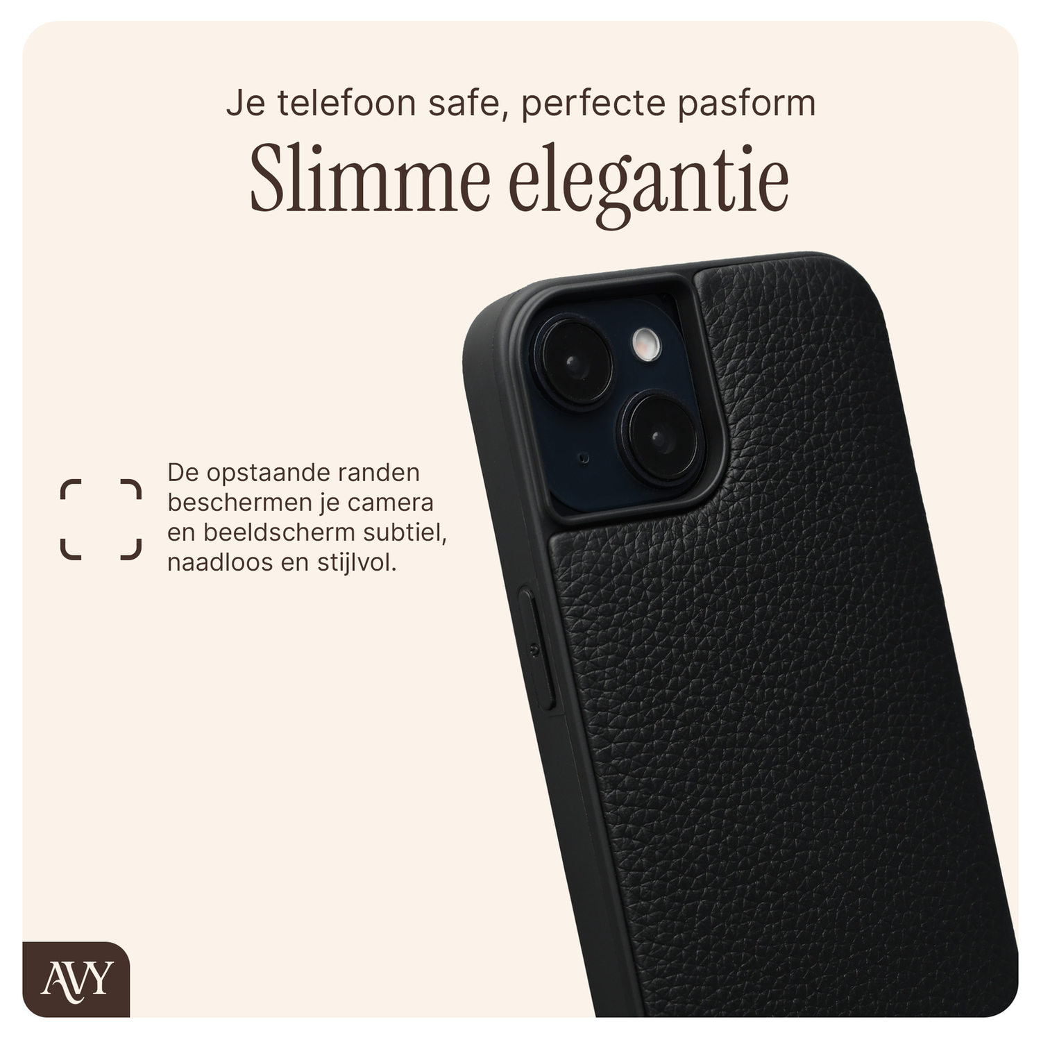 AVY Apple iPhone 13 / 14 Zwart Leren Hoesje met Koord Cupid Black afbeelding 7