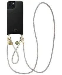 AVY Apple iPhone 13 / 14 Zwart Leren Hoesje met Koord Silver Spark Set afbeelding
