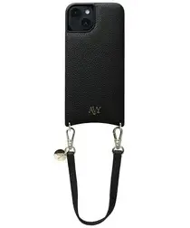 AVY Apple iPhone 13 / 14 Zwart Leren Hoesje met Koord Short Leather afbeelding