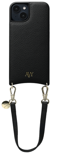 AVY Apple iPhone 13 / 14 Zwart Leren Hoesje met Koord Short Leather afbeelding 1