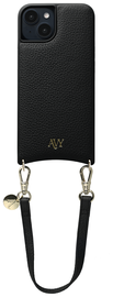 AVY Apple iPhone 13 / 14 Zwart Leren Hoesje met Koord Short Leather