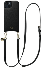 AVY Apple iPhone 13 / 14 Zwart Leren Hoesje met Koord Long Leather