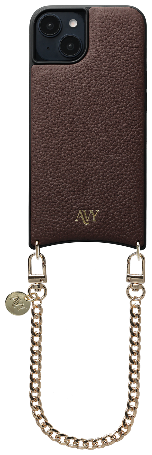 AVY Apple iPhone 13 / 14 Bruin Leren Hoesje met Koord Aurum Lien afbeelding 1