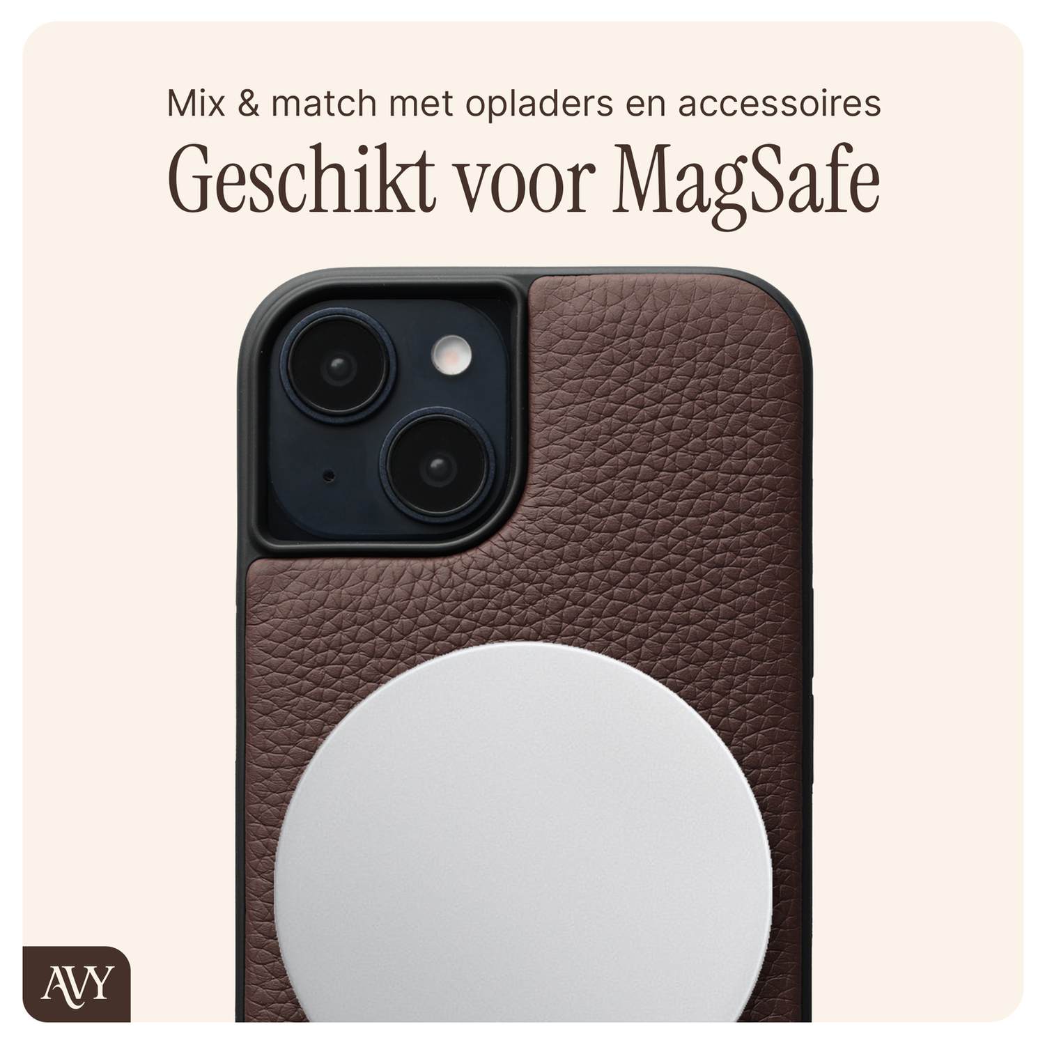 AVY Apple iPhone 13 / 14 Bruin Leren Hoesje met Koord Aurum Lien afbeelding 6