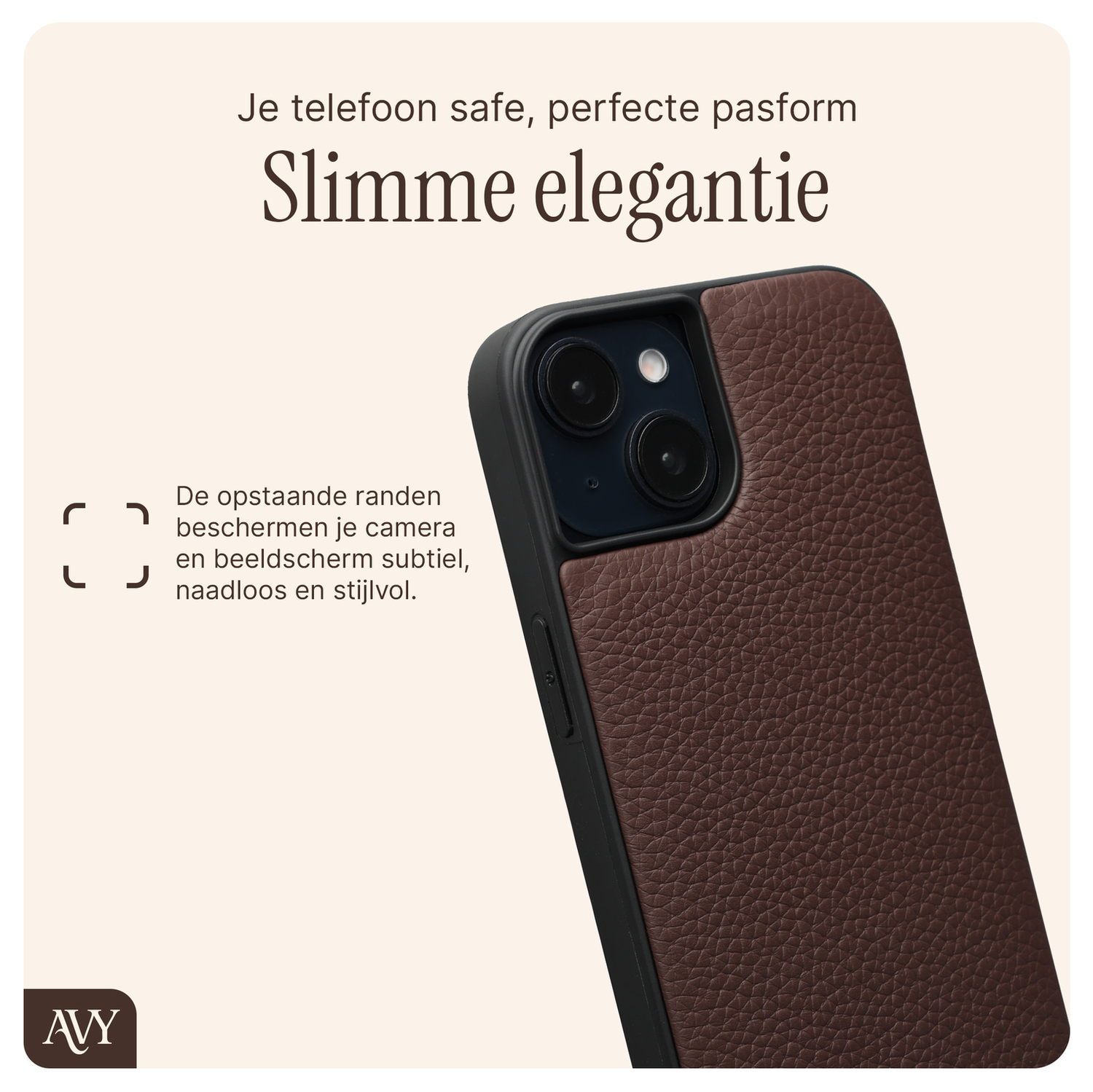 AVY Apple iPhone 13 / 14 Bruin Leren Hoesje met Koord Aurum Lien afbeelding 7