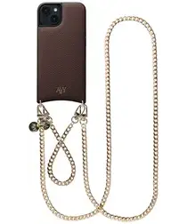 AVY Apple iPhone 13 / 14 Bruin Leren Hoesje met Koord Aurum Lien Set afbeelding