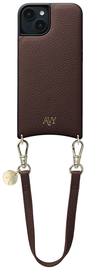 AVY Apple iPhone 13 / 14 Bruin Leren Hoesje met Koord Short Leather
