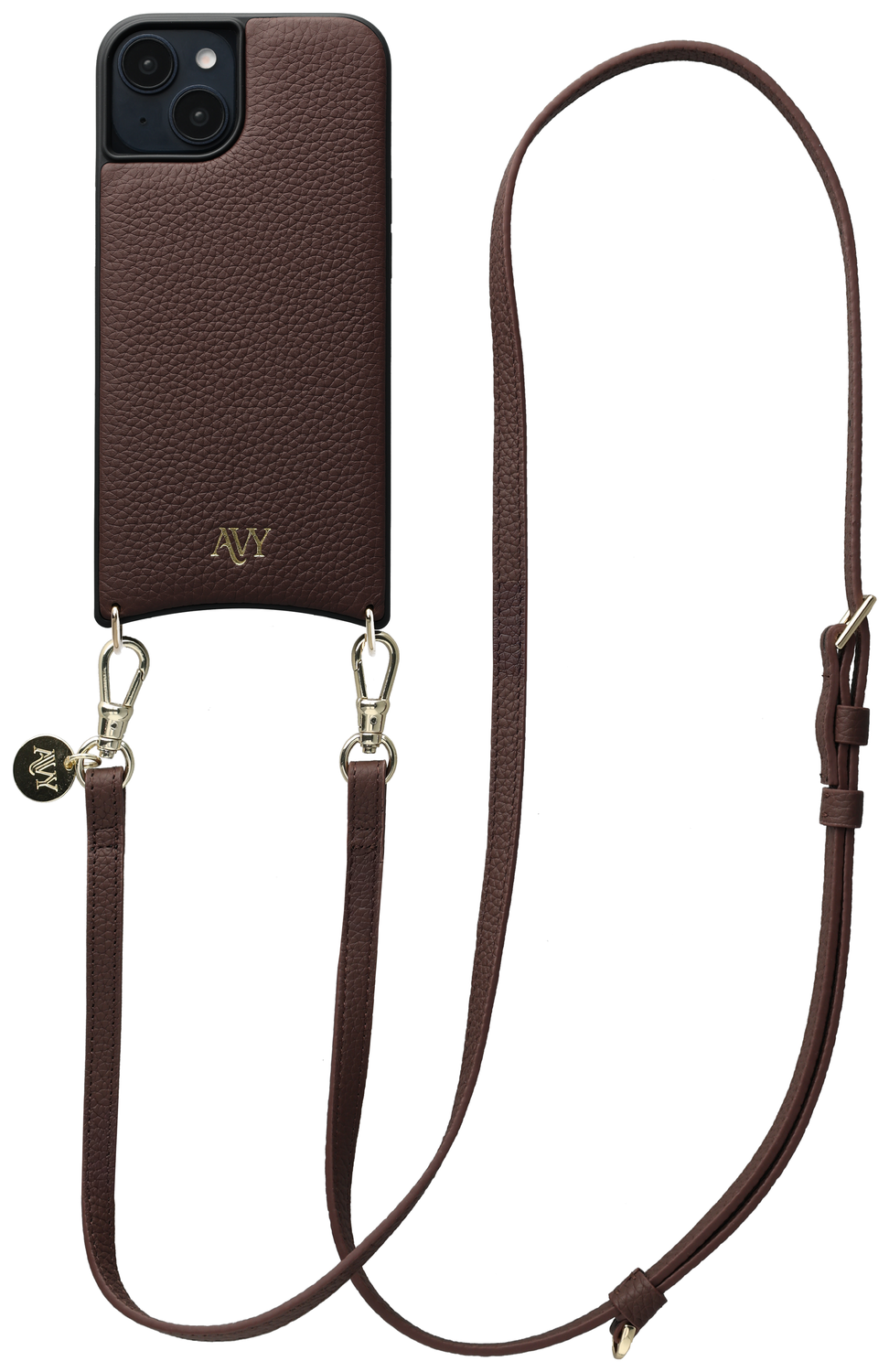 AVY Apple iPhone 13 / 14 Bruin Leren Hoesje met Koord Long Leather afbeelding 1