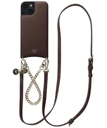 AVY Apple iPhone 13 / 14 Bruin Leren Hoesje met Koord Leather and Gold afbeelding