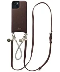 AVY Apple iPhone 13 / 14 Bruin Leren Hoesje met Koord Leather and Silver afbeelding