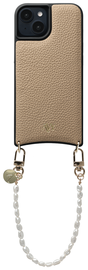 AVY Apple iPhone 13 / 14 Beige Leren Hoesje met Koord Perla Chic