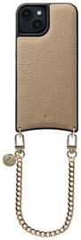 AVY Apple iPhone 13 / 14 Beige Leren Hoesje met Koord Aurum Lien