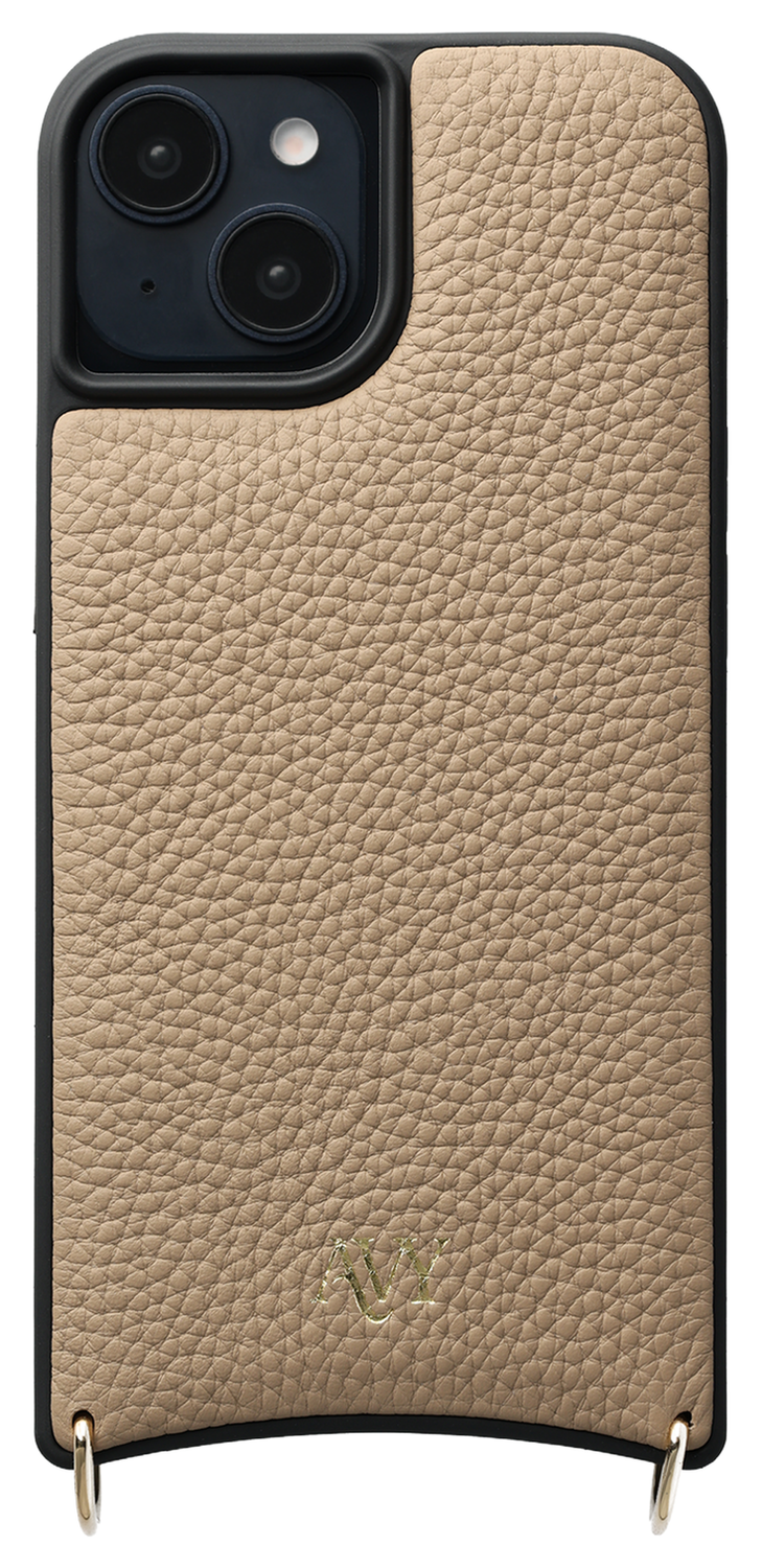 AVY Apple iPhone 13 / 14 Beige Leren Hoesje met Koord Silver Spark afbeelding 10