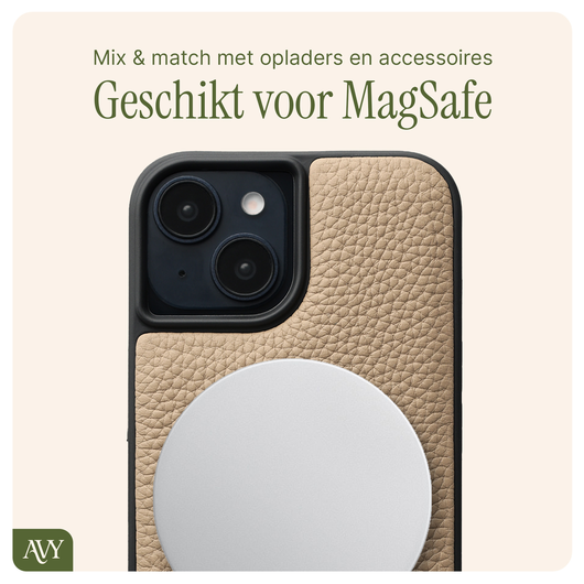 AVY Apple iPhone 13 / 14 Beige Leren Hoesje met Koord Silver Spark afbeelding 7