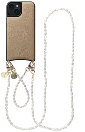 AVY Apple iPhone 13 / 14 Beige Leren Hoesje met Koord Perla Chic Set afbeelding