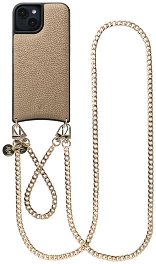 AVY Apple iPhone 13 / 14 Beige Leren Hoesje met Koord Aurum Lien Set afbeelding 1