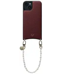 AVY Apple iPhone 13 / 14 Burgundy Leren Hoesje met Koord Perla Chic afbeelding
