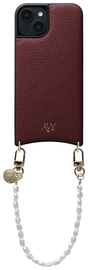 AVY Apple iPhone 13 / 14 Burgundy Leren Hoesje met Koord Perla Chic