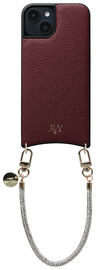 AVY Apple iPhone 13 / 14 Burgundy Leren Hoesje met Koord Silver Spark
