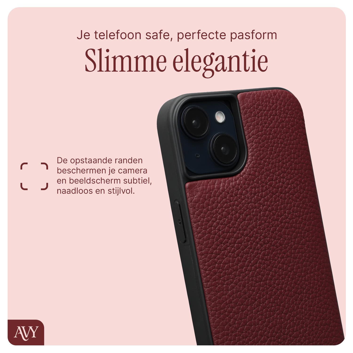 AVY Apple iPhone 13 / 14 Burgundy Leren Hoesje met Koord Cupid Clear Red afbeelding 2
