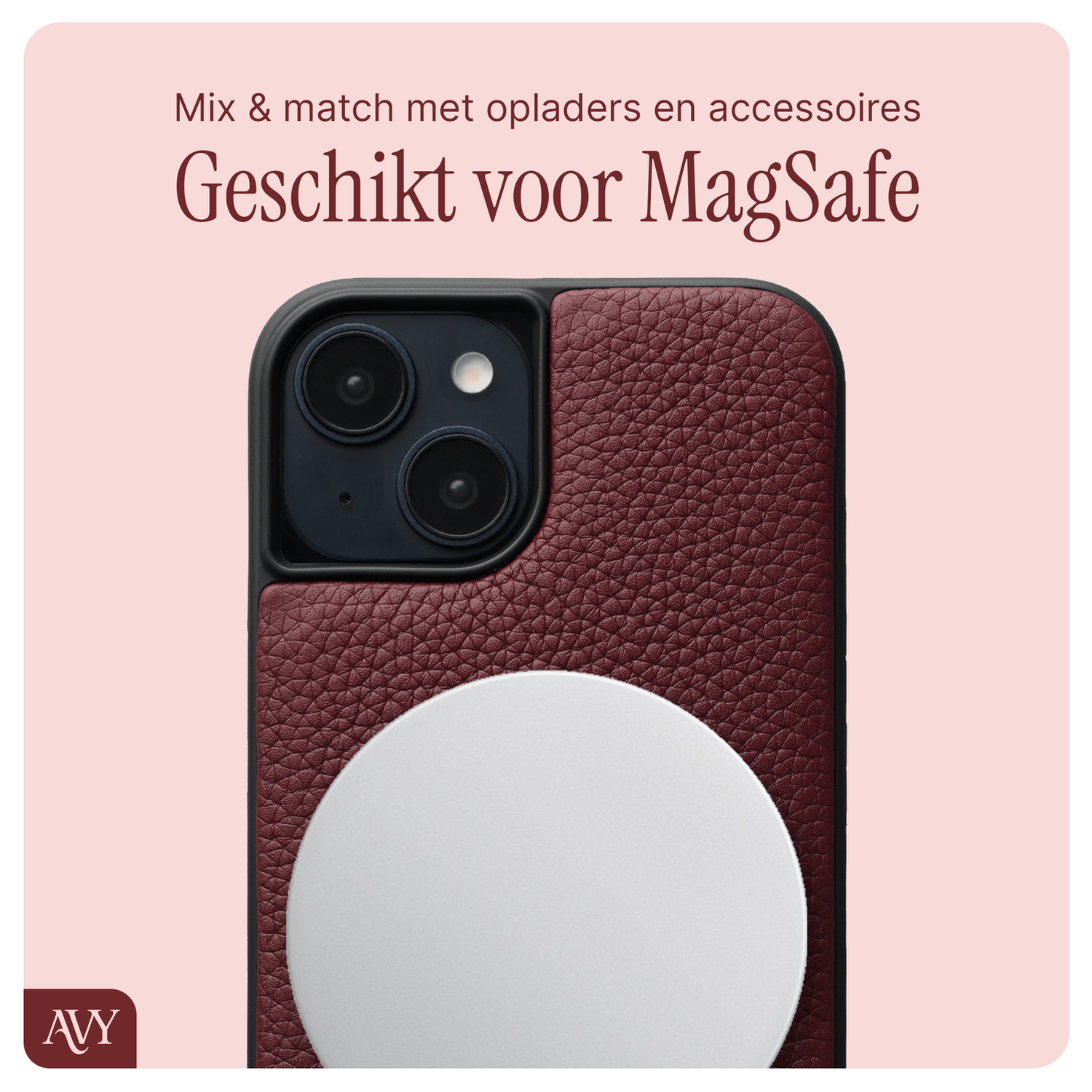 AVY Apple iPhone 13 / 14 Burgundy Leren Hoesje met Koord Cupid Clear Red afbeelding 3