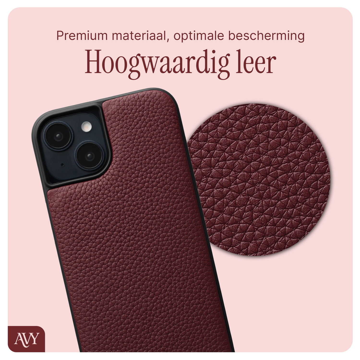 AVY Apple iPhone 13 / 14 Burgundy Leren Hoesje met Koord Cupid Clear Red afbeelding 4