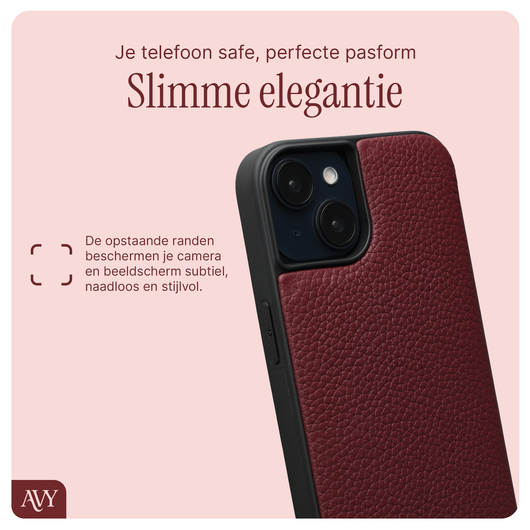 AVY Apple iPhone 13 / 14 Burgundy Leren Hoesje met Koord Cupid Clear Red afbeelding 2