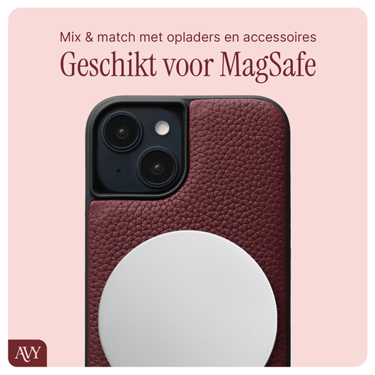 AVY Apple iPhone 13 / 14 Burgundy Leren Hoesje met Koord Cupid Clear Red afbeelding 3