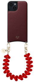AVY Apple iPhone 13 / 14 Burgundy Leren Hoesje met Koord Cupid Clear Red