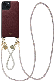 AVY Apple iPhone 13 / 14 Burgundy Leren Hoesje met Koord Silver Spark Set