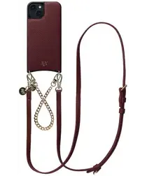 AVY Apple iPhone 13 / 14 Burgundy Leren Hoesje met Koord Leather and Gold afbeelding