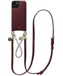 AVY Apple iPhone 13 / 14 Burgundy Leren Hoesje met Koord Leather and Silver afbeelding