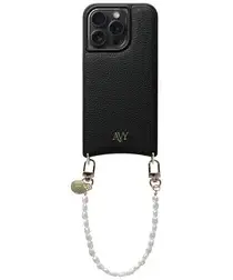 AVY Apple iPhone 14 Pro Zwart Leren Hoesje met Koord Perla Chic afbeelding