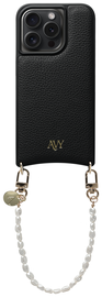AVY Apple iPhone 14 Pro Zwart Leren Hoesje met Koord Perla Chic