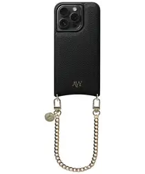 AVY Apple iPhone 14 Pro Zwart Leren Hoesje met Koord Aurum Lien afbeelding