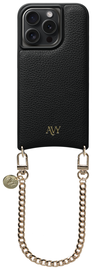 AVY Apple iPhone 14 Pro Zwart Leren Hoesje met Koord Aurum Lien