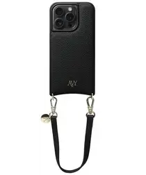AVY Apple iPhone 14 Pro Zwart Leren Hoesje met Koord Short Leather afbeelding