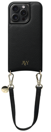 AVY Apple iPhone 14 Pro Zwart Leren Hoesje met Koord Short Leather