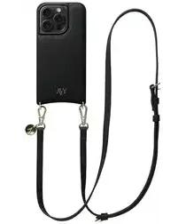 AVY Apple iPhone 14 Pro Zwart Leren Hoesje met Koord Long Leather afbeelding