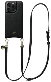 AVY Apple iPhone 14 Pro Zwart Leren Hoesje met Koord Long Leather afbeelding