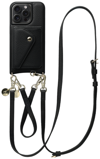 AVY Apple iPhone 14 Pro Zwart Leren Hoesje met Koord Leather Set afbeelding 1