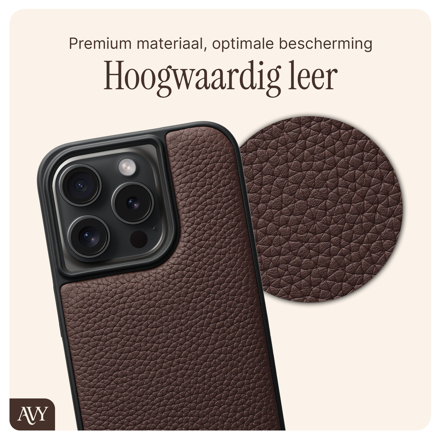 AVY Apple iPhone 14 Pro Bruin Leren Hoesje met Koord Aurum Lien afbeelding 5