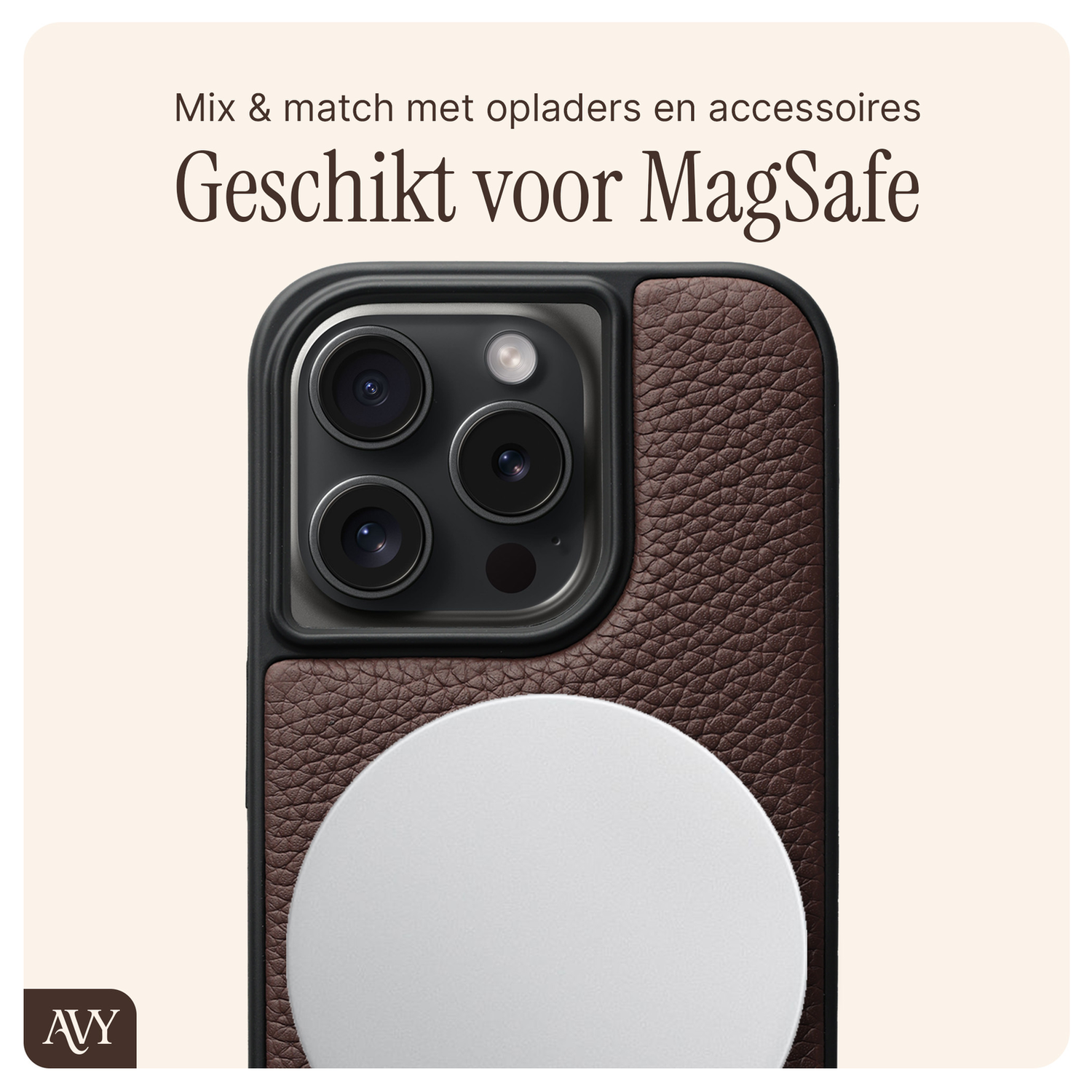 AVY Apple iPhone 14 Pro Bruin Leren Hoesje met Koord Aurum Lien afbeelding 6