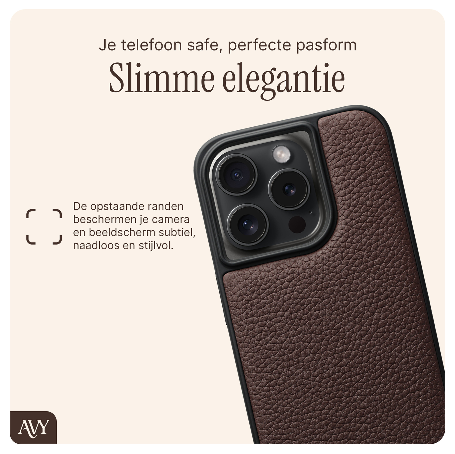 AVY Apple iPhone 14 Pro Bruin Leren Hoesje met Koord Aurum Lien afbeelding 7