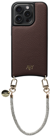 AVY Apple iPhone 14 Pro Bruin Leren Hoesje met Koord Silver Spark