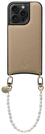AVY Apple iPhone 14 Pro Beige Leren Hoesje met Koord Perla Chic