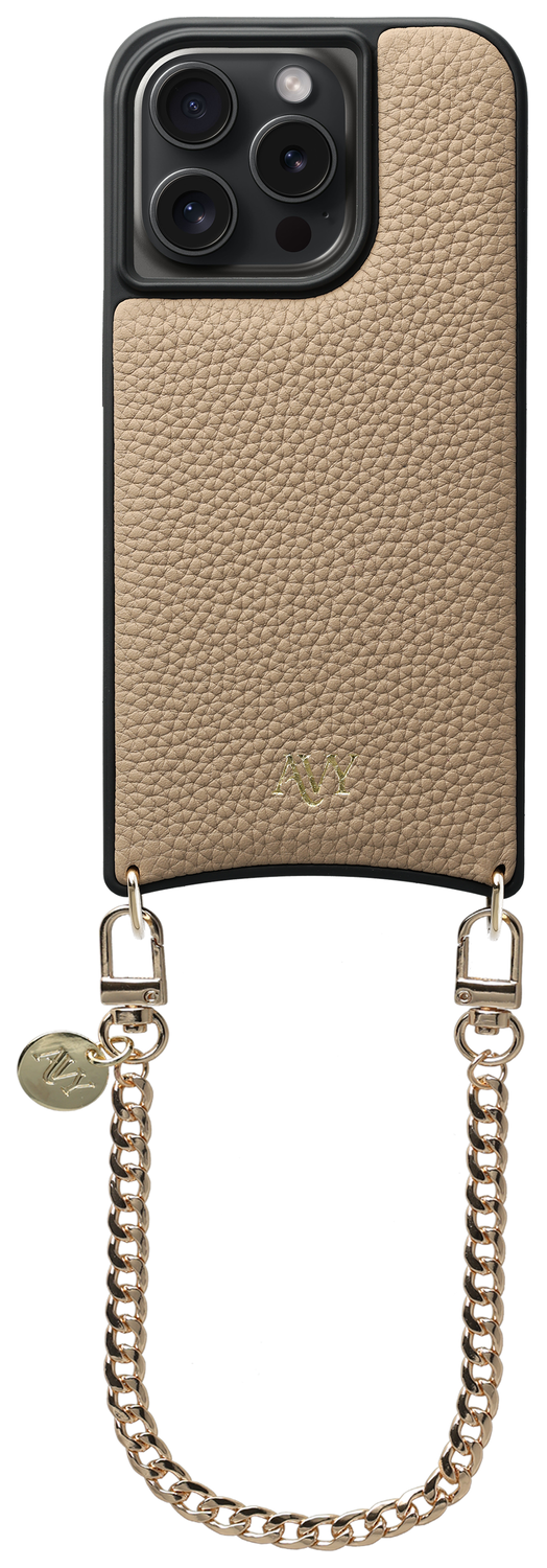 AVY Apple iPhone 14 Pro Beige Leren Hoesje met Koord Aurum Lien afbeelding 1