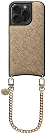 AVY Apple iPhone 14 Pro Beige Leren Hoesje met Koord Aurum Lien