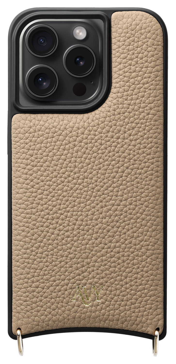 AVY Apple iPhone 14 Pro Beige Leren Hoesje met Koord Silver Spark afbeelding 10
