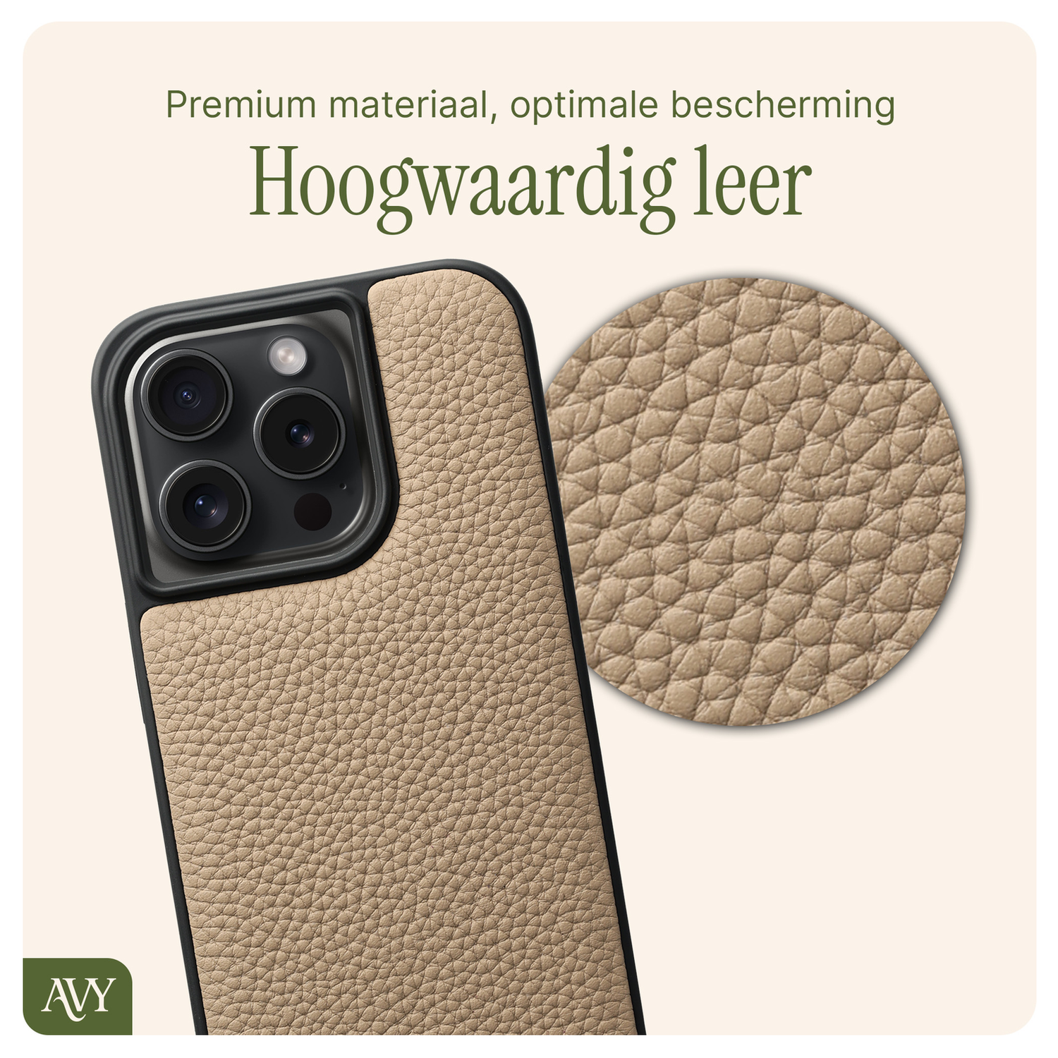 AVY Apple iPhone 14 Pro Beige Leren Hoesje met Koord Silver Spark afbeelding 5